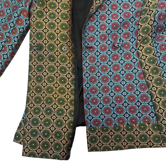Saloni Maxima Brocade Jacket Turquoise Floral US 8 (No Belt) - Picture 8 of 15